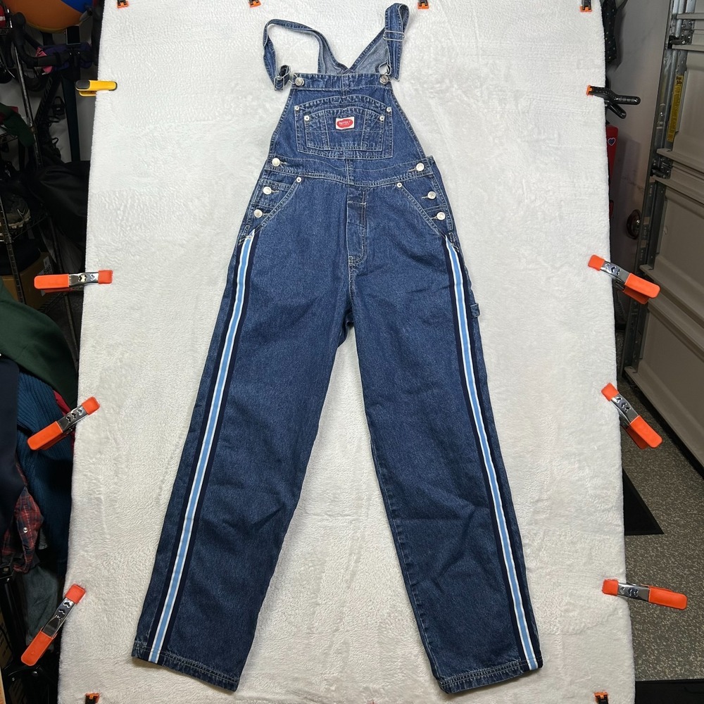 Vintage 90s Revolt Overalls Womens Small Blue Denim Striped Side Classic - 29X31
